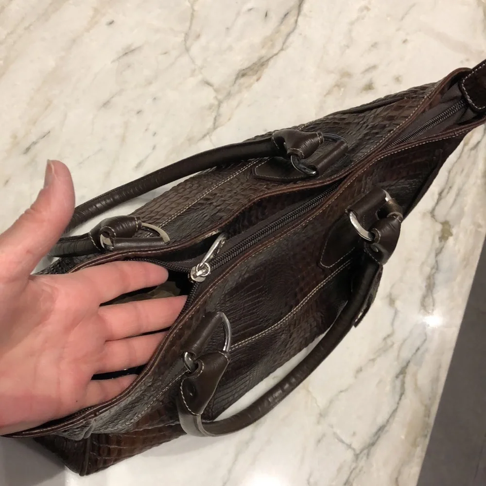 Arpiel genuine leather tote bag, croc texture brown